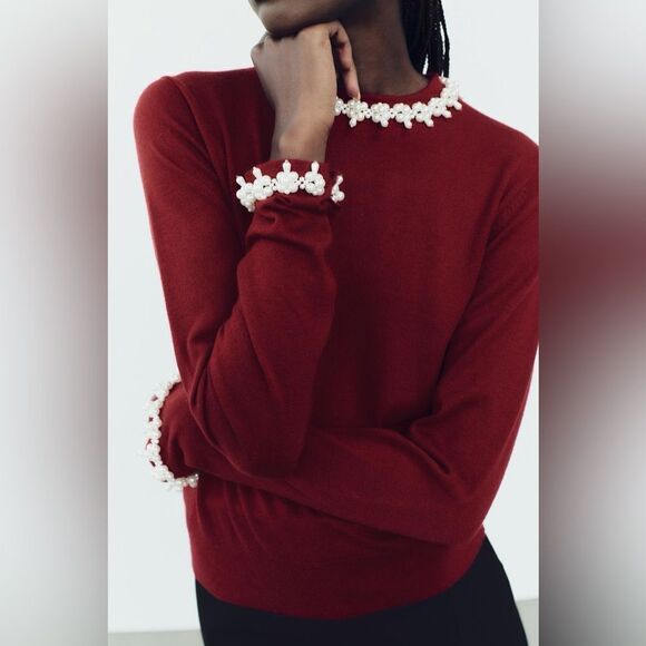 ZARA KNIT PEARL SWEATER - Picture 1 of 10